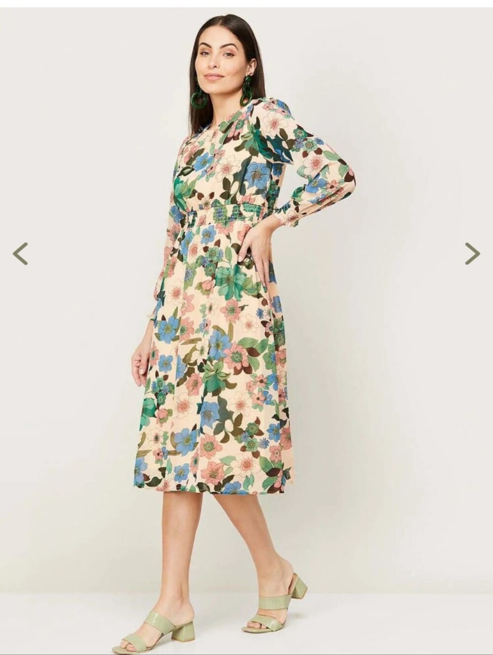Code Long Sleeve Retro Floral Midi Dress Fairy Whimsical Wedding Cottagecore M